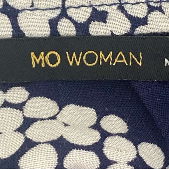 Mo Woman Abstract Print Casual Dress M Navy Blue White V-Neck Short Sleeves - Picture 12 of 14